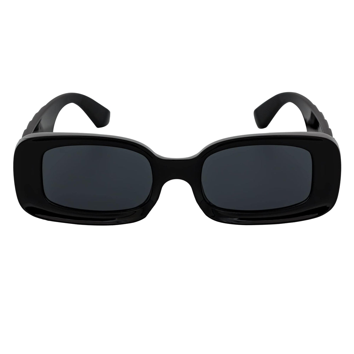 ASHER - Small Thick Frame Rectangle Sunglasses 90s Fashion Black Smoke - MorspecsM1099 - 1