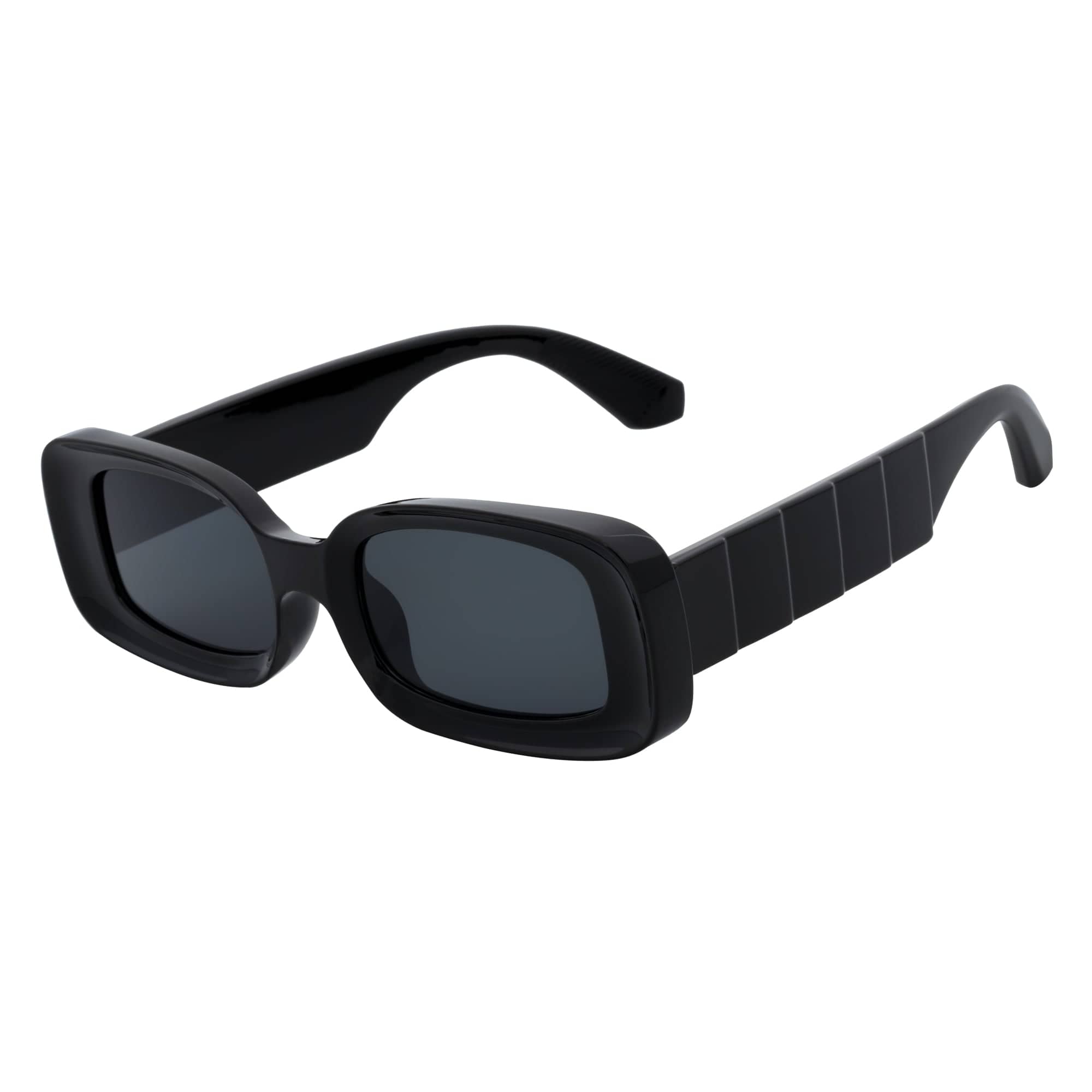 ASHER - Small Thick Frame Rectangle Sunglasses 90s Fashion Black Smoke - MorspecsM1099 - 1