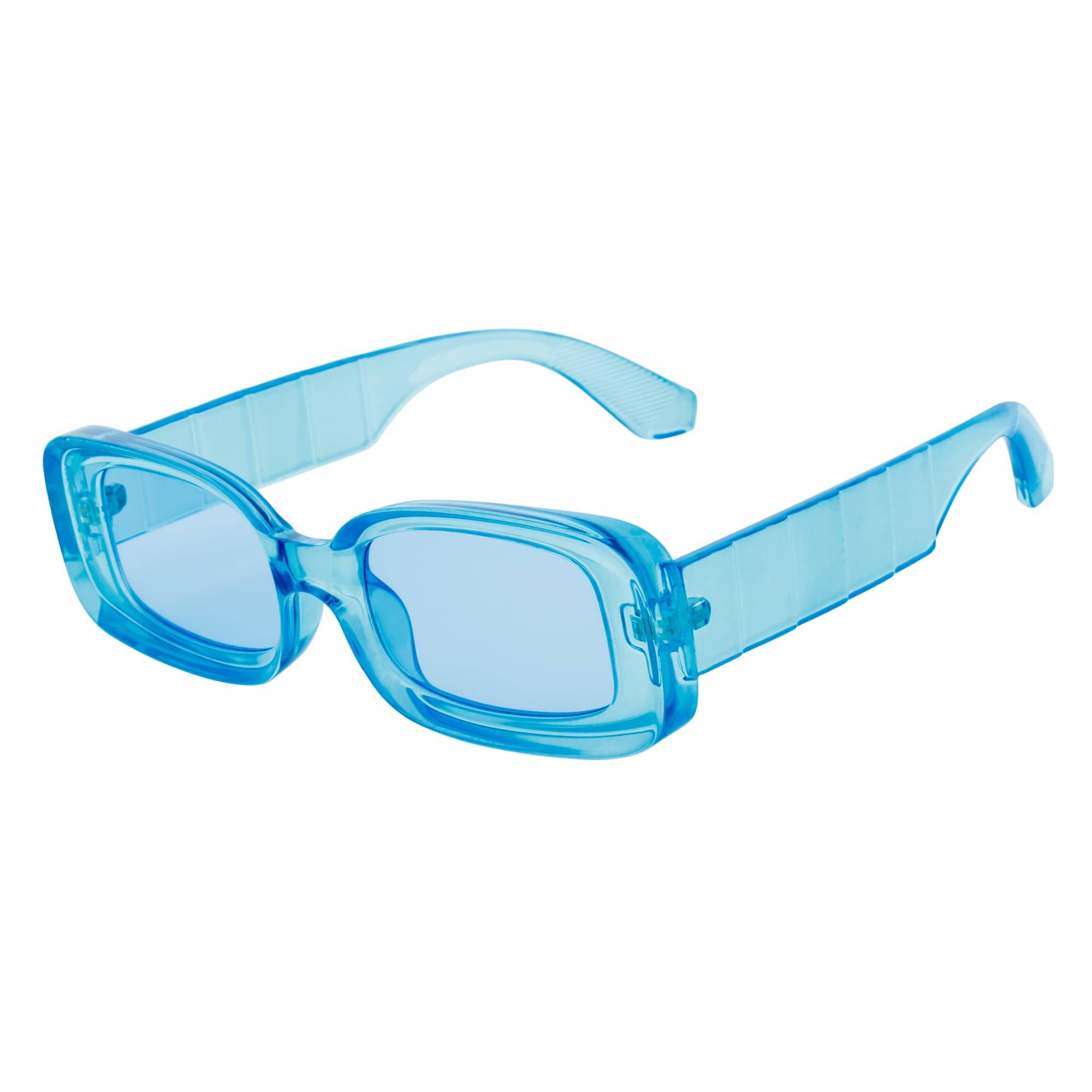 ASHER - Small Thick Frame Rectangle Sunglasses 90s Fashion Clear Blue - MorspecsM1099 - 3