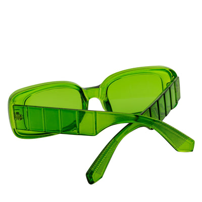 ASHER - Small Thick Frame Rectangle Sunglasses 90s Fashion Clear Green - MorspecsM1099-2