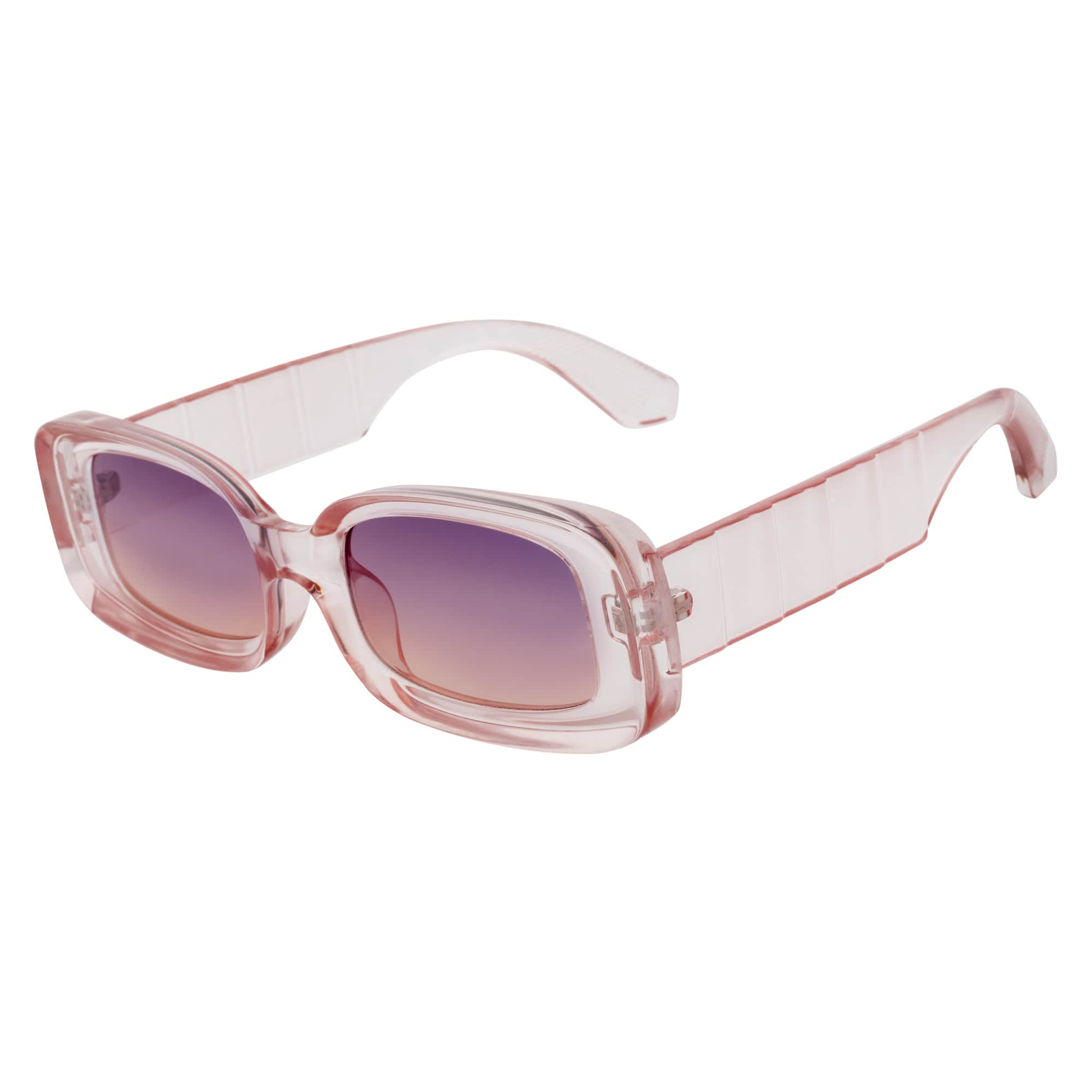 ASHER - Small Thick Frame Rectangle Sunglasses 90s Fashion Clear Pink Purple