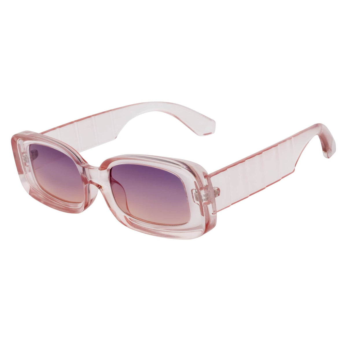 ASHER - Small Thick Frame Rectangle Sunglasses 90s Fashion Clear Pink Purple - MorspecsM1099 - 6
