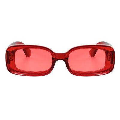 ASHER - Small Thick Frame Rectangle Sunglasses 90s Fashion Clear Red Red Tint