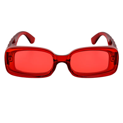ASHER - Small Thick Frame Rectangle Sunglasses 90s Fashion Clear Red Red Tint - MorspecsM1099-4