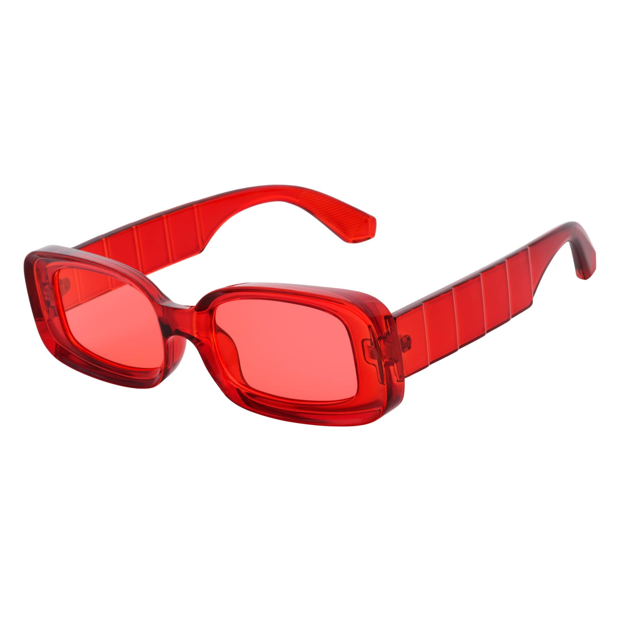 ASHER - Small Thick Frame Rectangle Sunglasses 90s Fashion Clear Red Red Tint