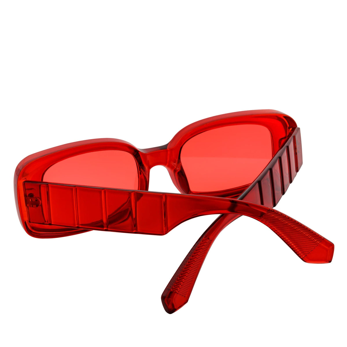 ASHER - Small Thick Frame Rectangle Sunglasses 90s Fashion Clear Red Red Tint - MorspecsM1099 - 4