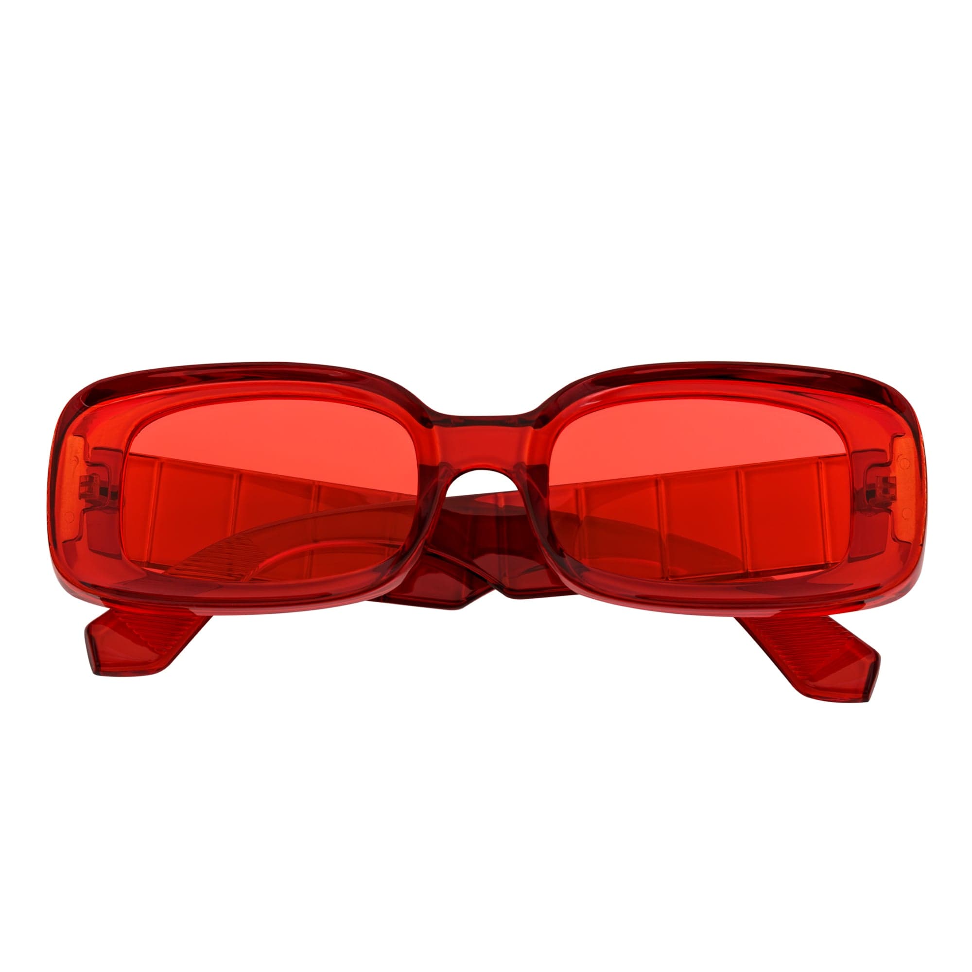 ASHER - Small Thick Frame Rectangle Sunglasses 90s Fashion Clear Red Red Tint - MorspecsM1099 - 4