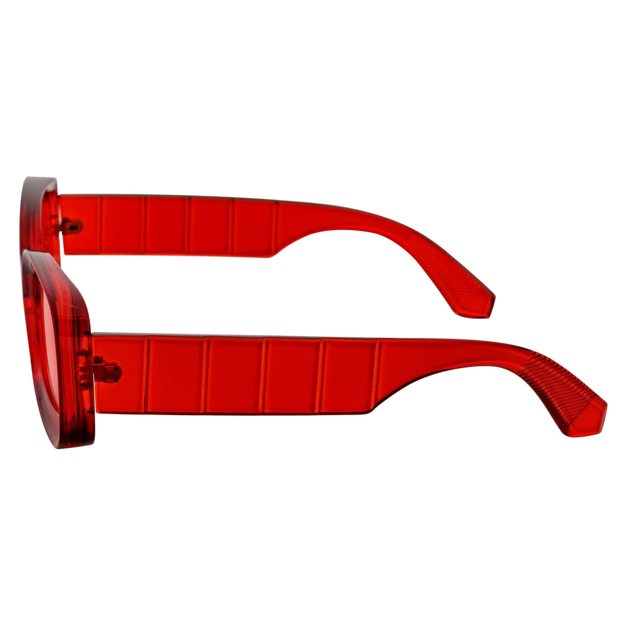 ASHER - Small Thick Frame Rectangle Sunglasses 90s Fashion Clear Red Red Tint