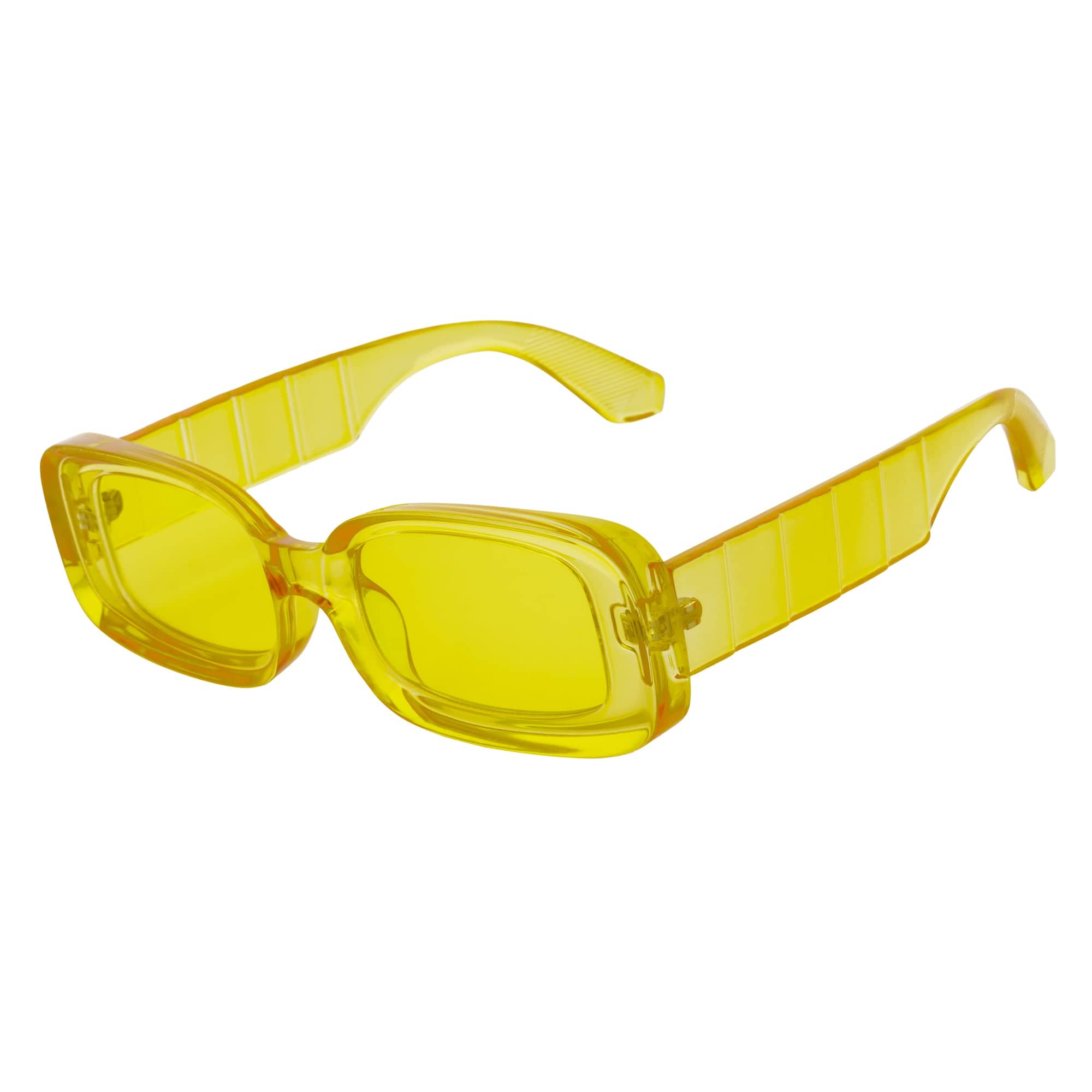 ASHER - Small Thick Frame Rectangle Sunglasses 90s Fashion Clear Yellow - MorspecsM1099 - 5