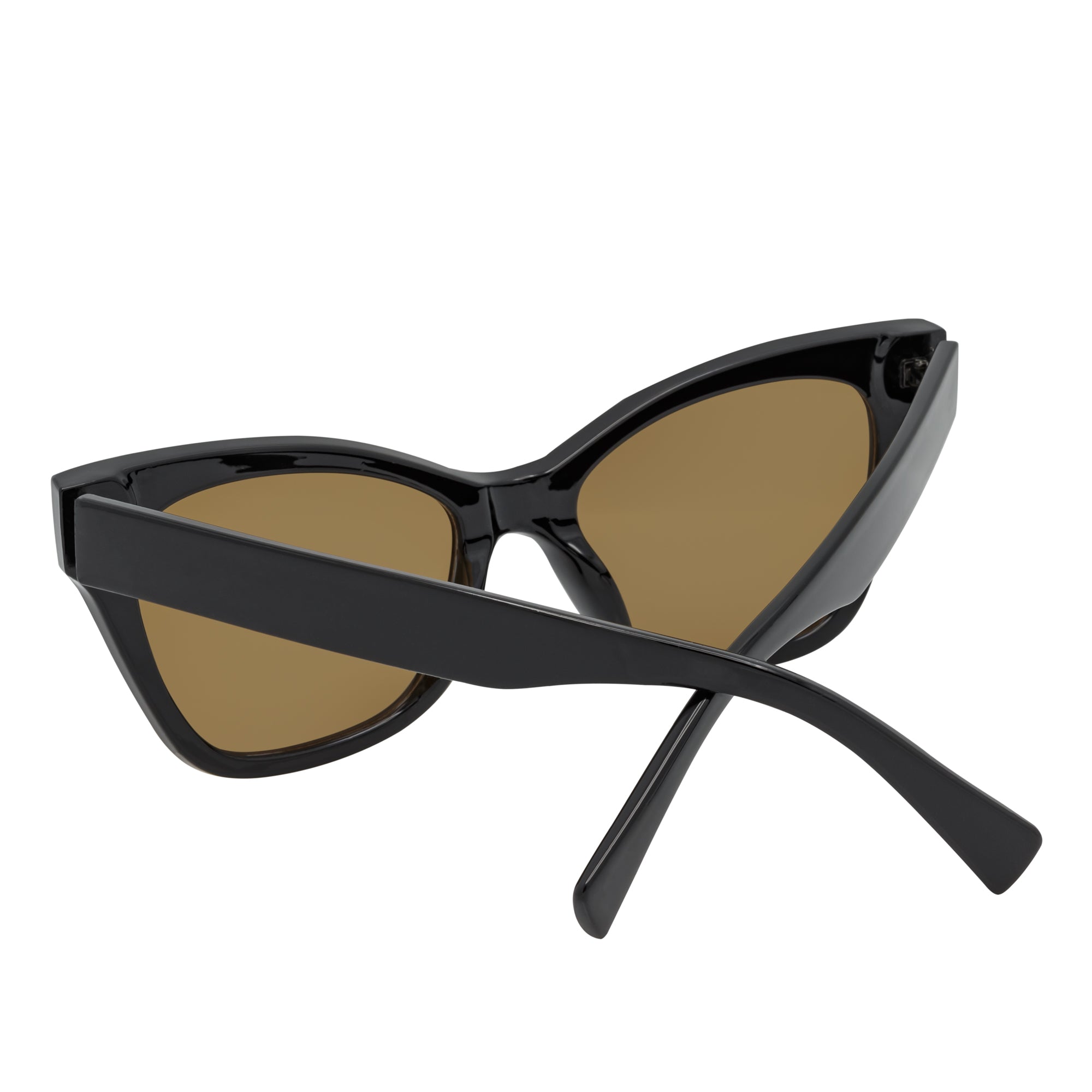 AUDREY - Womens Oversize High Fashion Cat Eye Sunglasses Black Brown Lens