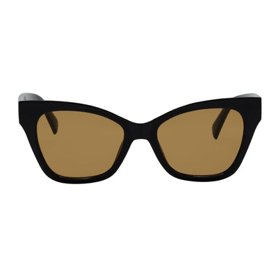 AUDREY - Womens Oversize High Fashion Cat Eye Sunglasses Black Brown Lens