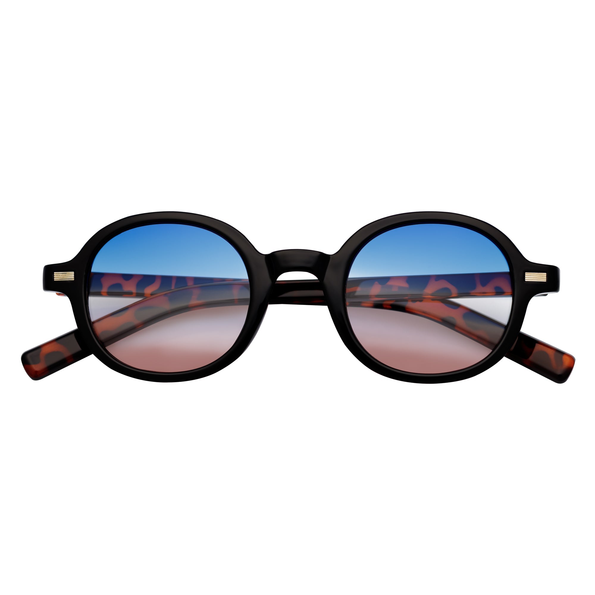 BARON - Small Round Sunglasses Tortoise Blue-Brown Fade