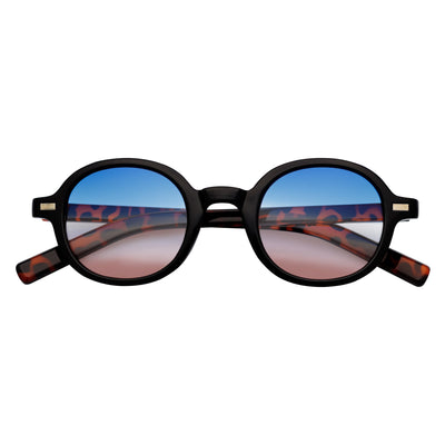 BARON - Small Round Sunglasses Tortoise Blue-Brown Fade