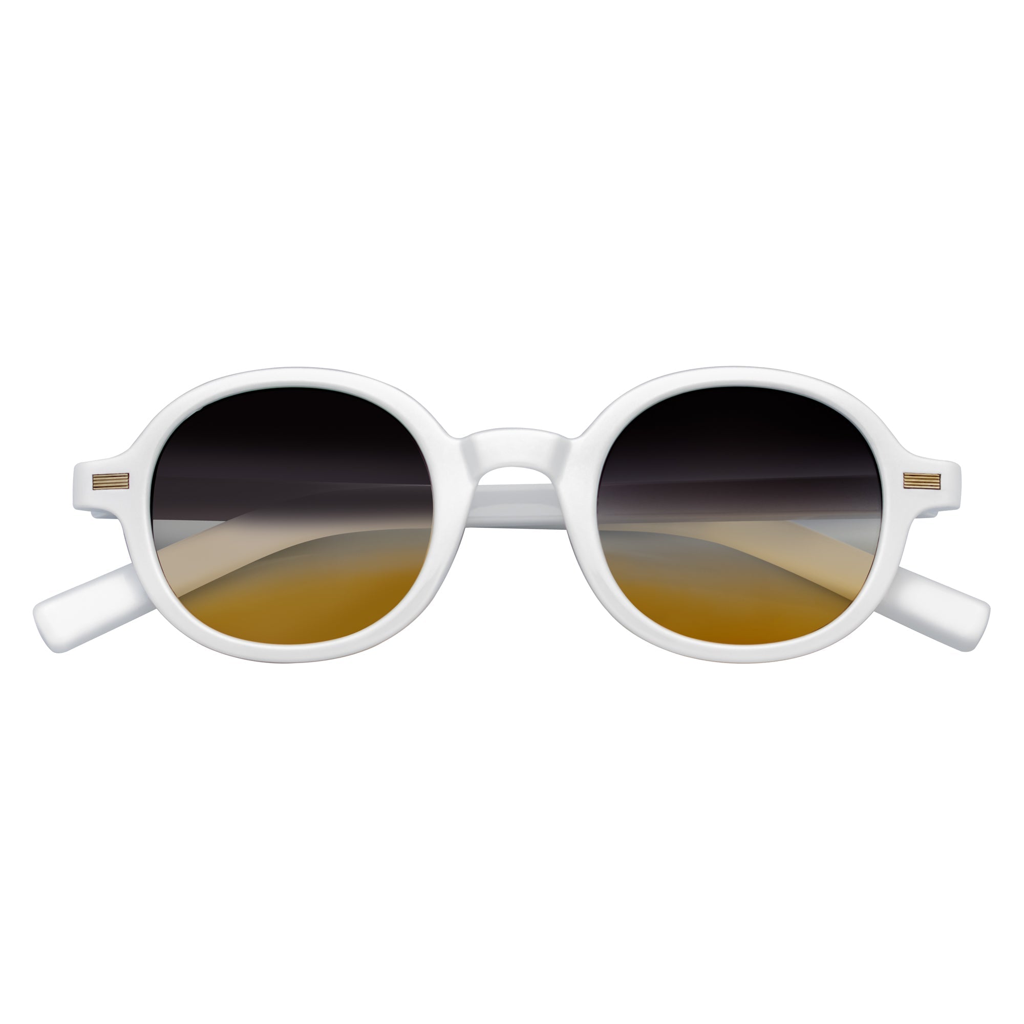 BARON - Small Round Sunglasses White Smoke-Amber Fade