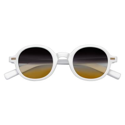 BARON - Small Round Sunglasses White Smoke-Amber Fade
