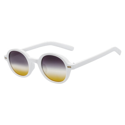 BARON - Small Round Sunglasses White Smoke-Amber Fade