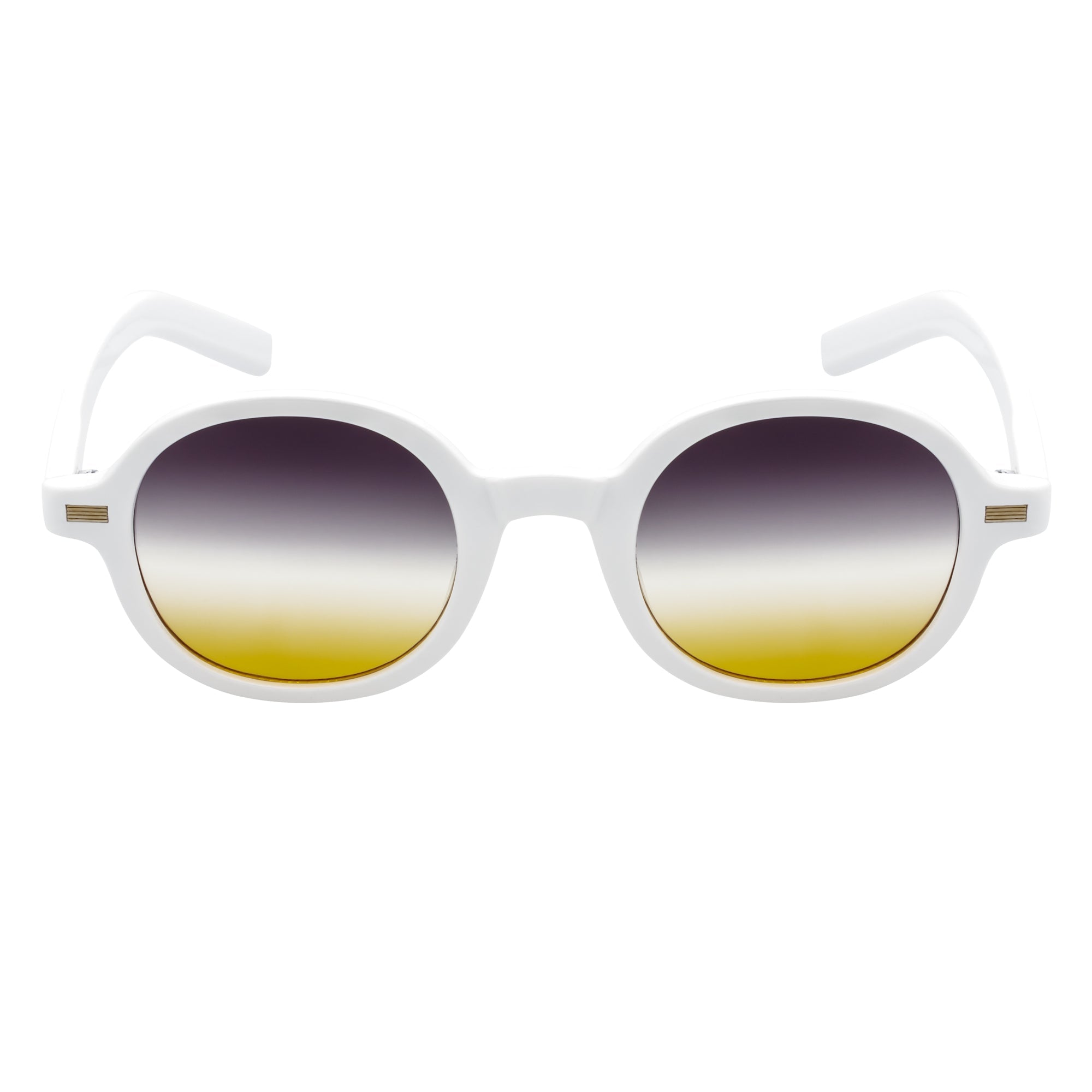 BARON - Small Round Sunglasses White Smoke-Amber Fade