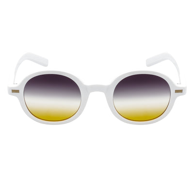 BARON - Small Round Sunglasses White Smoke-Amber Fade