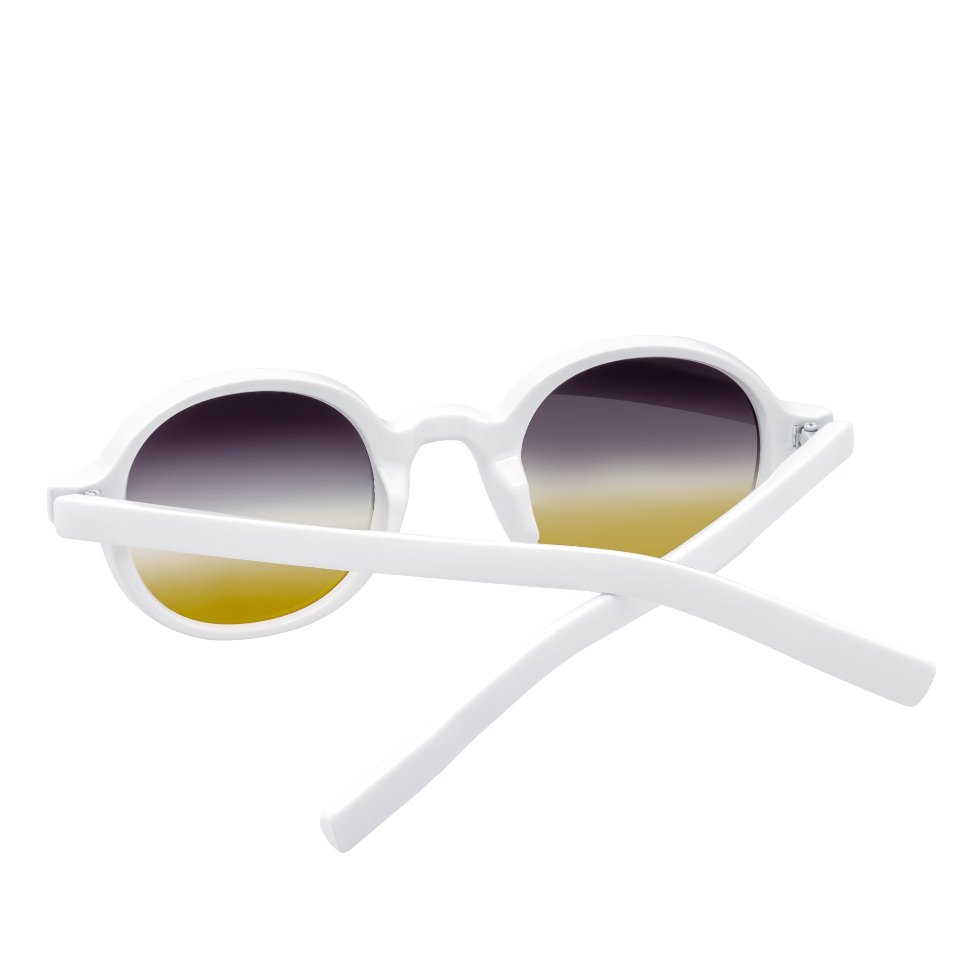 BARON - Small Round Sunglasses White Smoke-Amber Fade