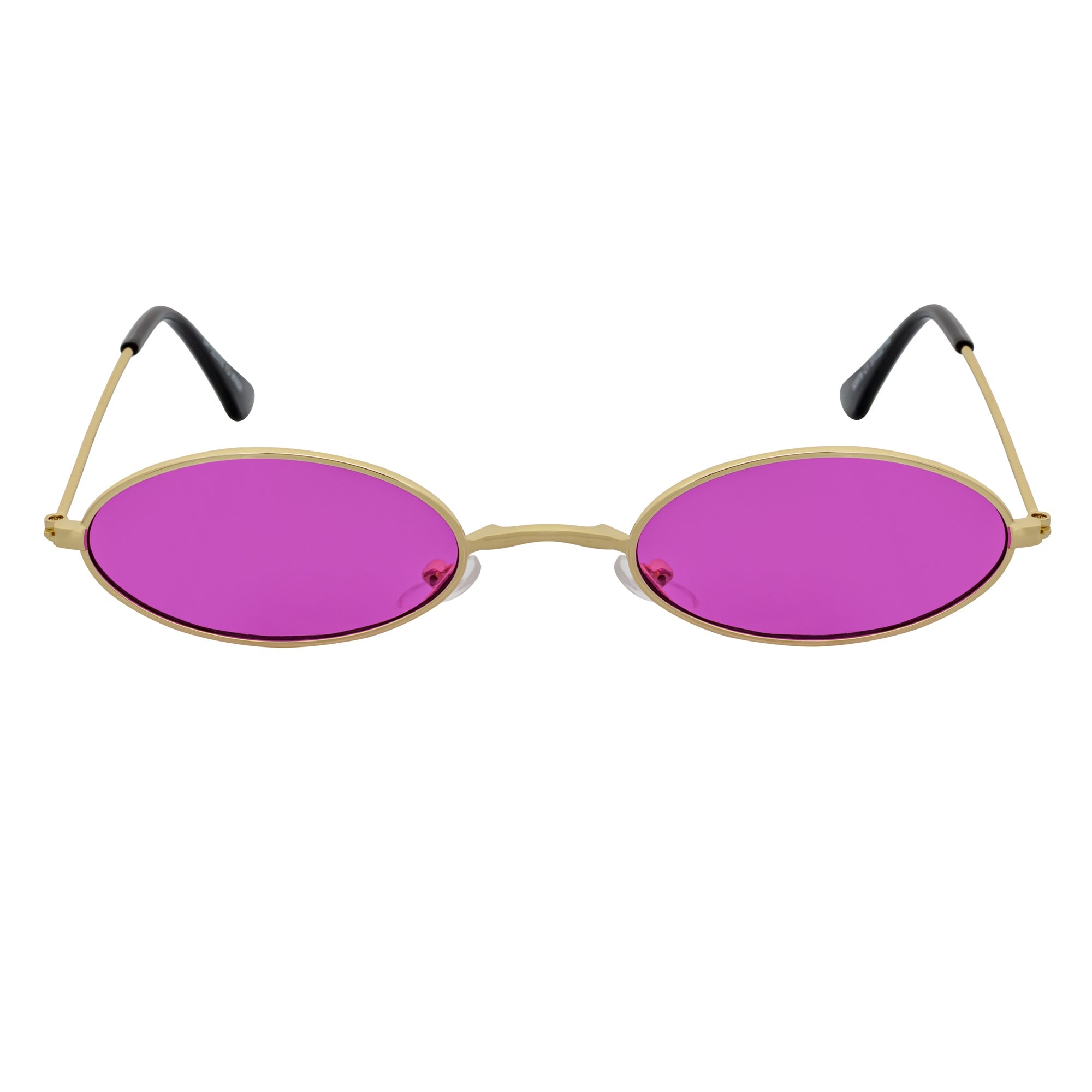 BECK - Retro Modern Small Metal Round Oval 90s Gold Sunglasses Purple Lens