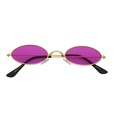 BECK - Retro Modern Small Metal Round Oval 90s Gold Sunglasses Purple Lens