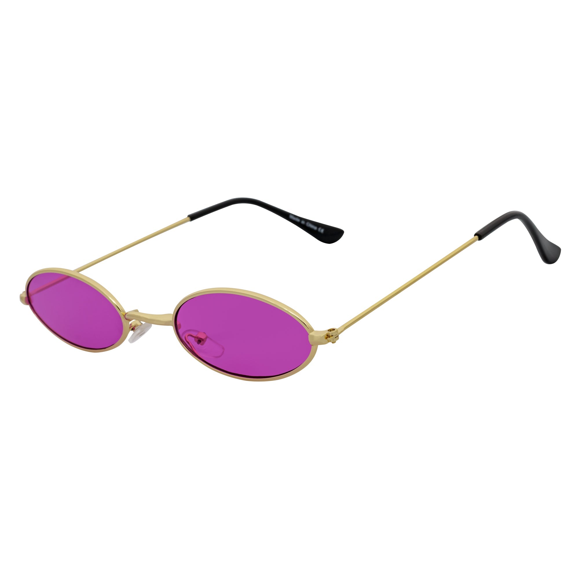 BECK - Retro Modern Small Metal Round Oval 90s Gold Sunglasses Purple Lens