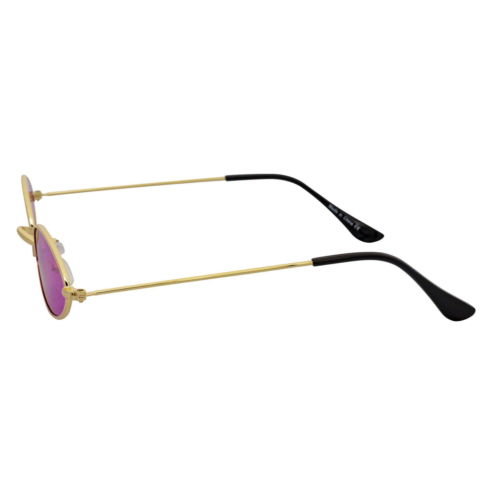 BECK - Retro Modern Small Metal Round Oval 90s Gold Sunglasses Purple Lens