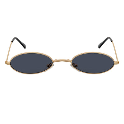 BECK - Retro Modern Small Metal Round Oval 90s Gold Sunglasses Smoke Lens