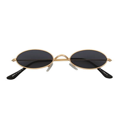BECK - Retro Modern Small Metal Round Oval 90s Gold Sunglasses Smoke Lens