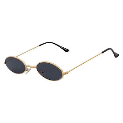 BECK - Retro Modern Small Metal Round Oval 90s Gold Sunglasses Smoke Lens