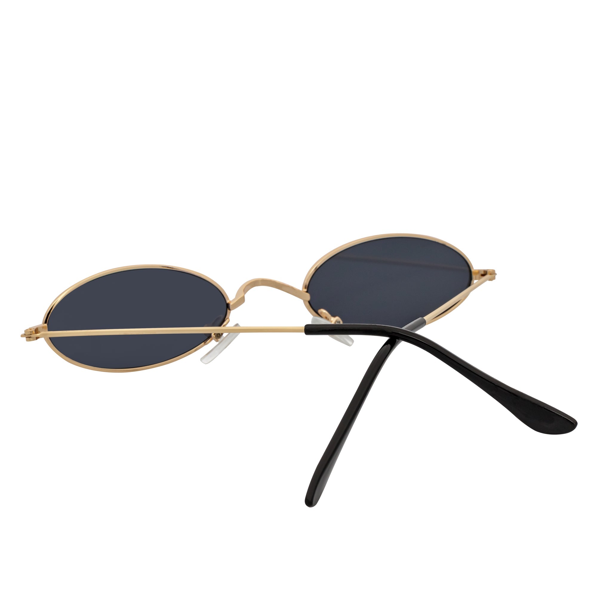 BECK - Retro Modern Small Metal Round Oval 90s Gold Sunglasses Smoke Lens