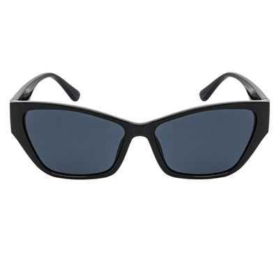 BIJOU - Modern Flat Temple Cat Eye Black Sunglasses Smoke Lens