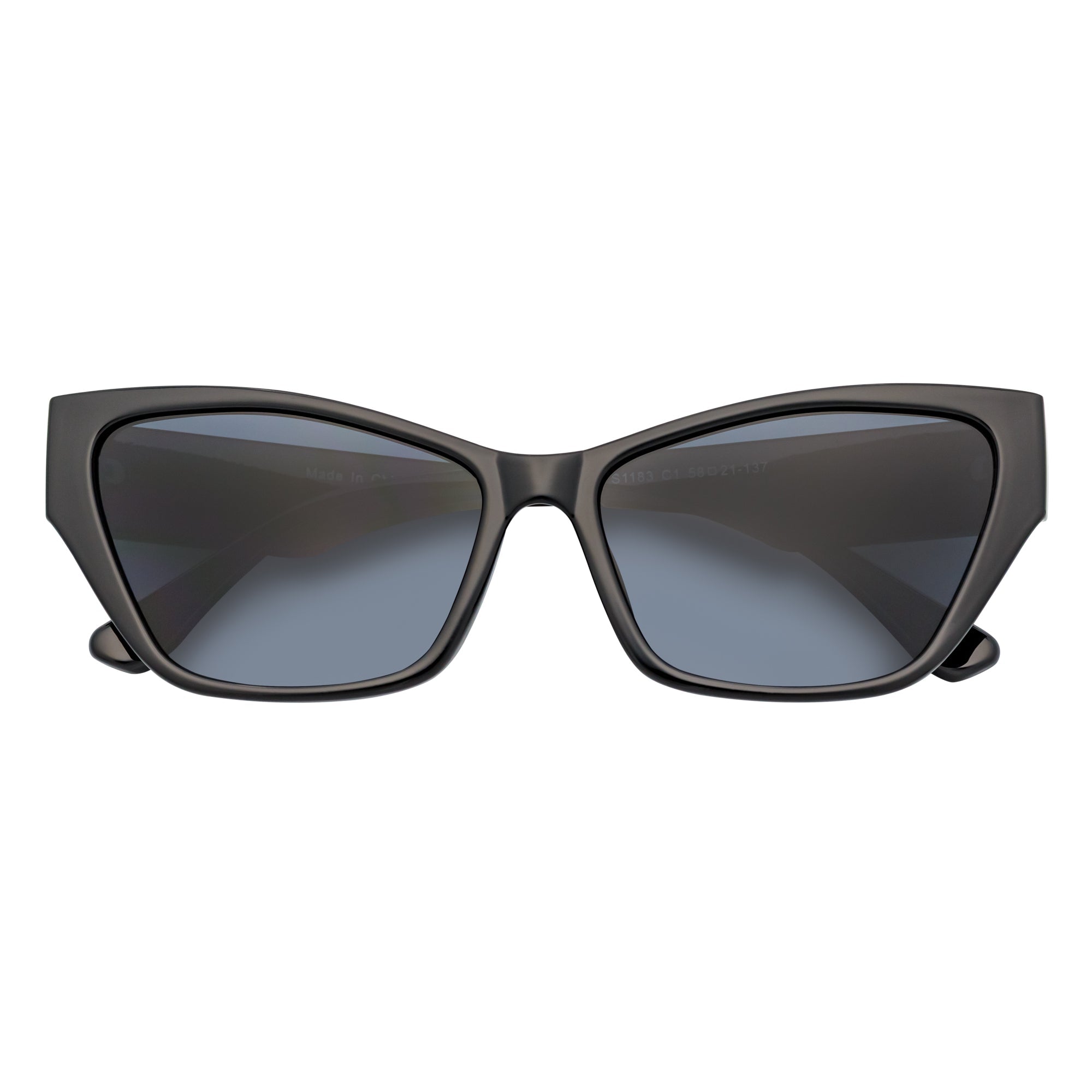 BIJOU - Modern Flat Temple Cat Eye Black Sunglasses Smoke Lens