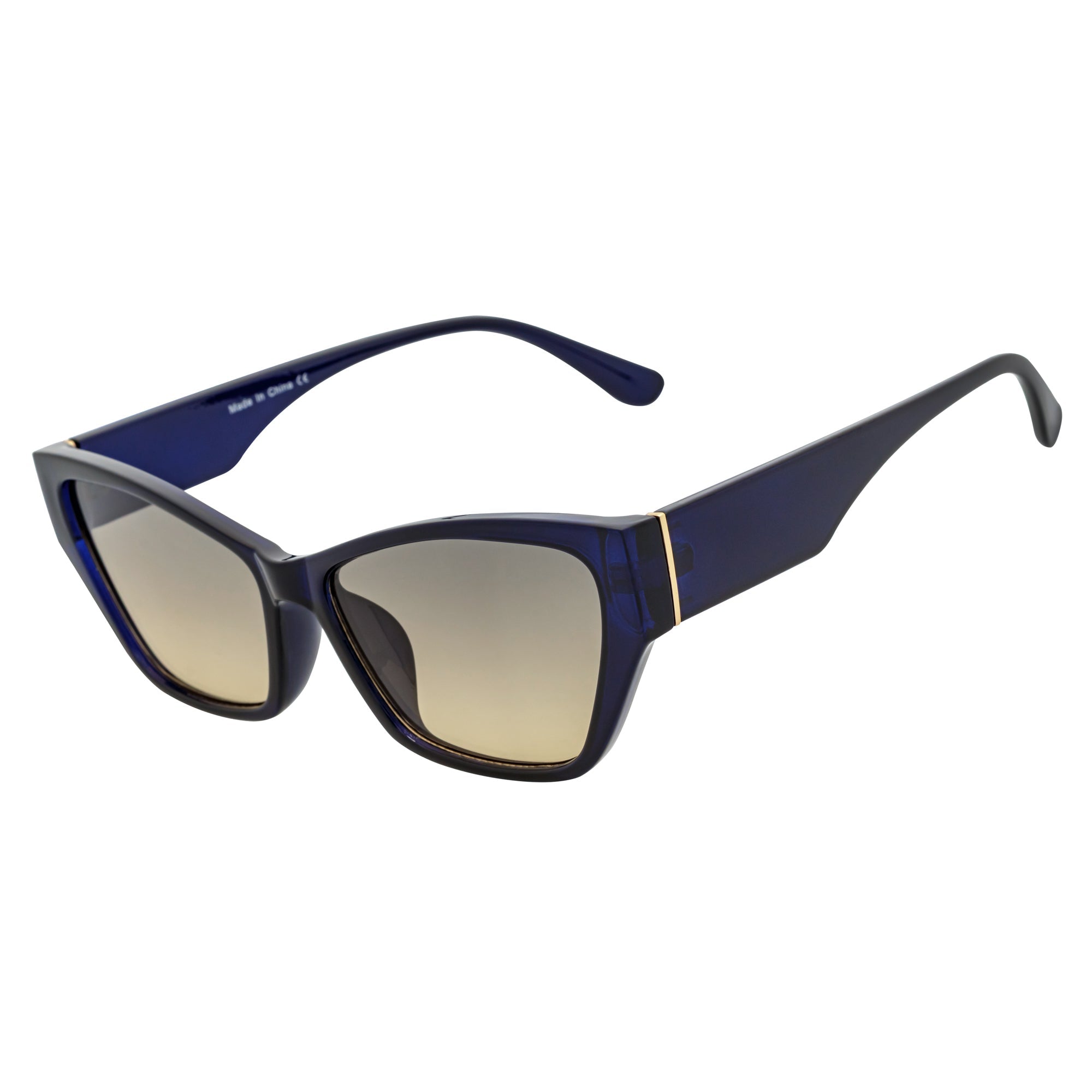 BIJOU - Modern Flat Temple Cat Eye Blue Sunglasses Tan Tint Lens