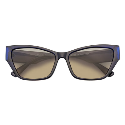 BIJOU - Modern Flat Temple Cat Eye Blue Sunglasses Tan Tint Lens