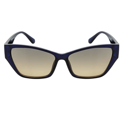 BIJOU - Modern Flat Temple Cat Eye Blue Sunglasses Tan Tint Lens