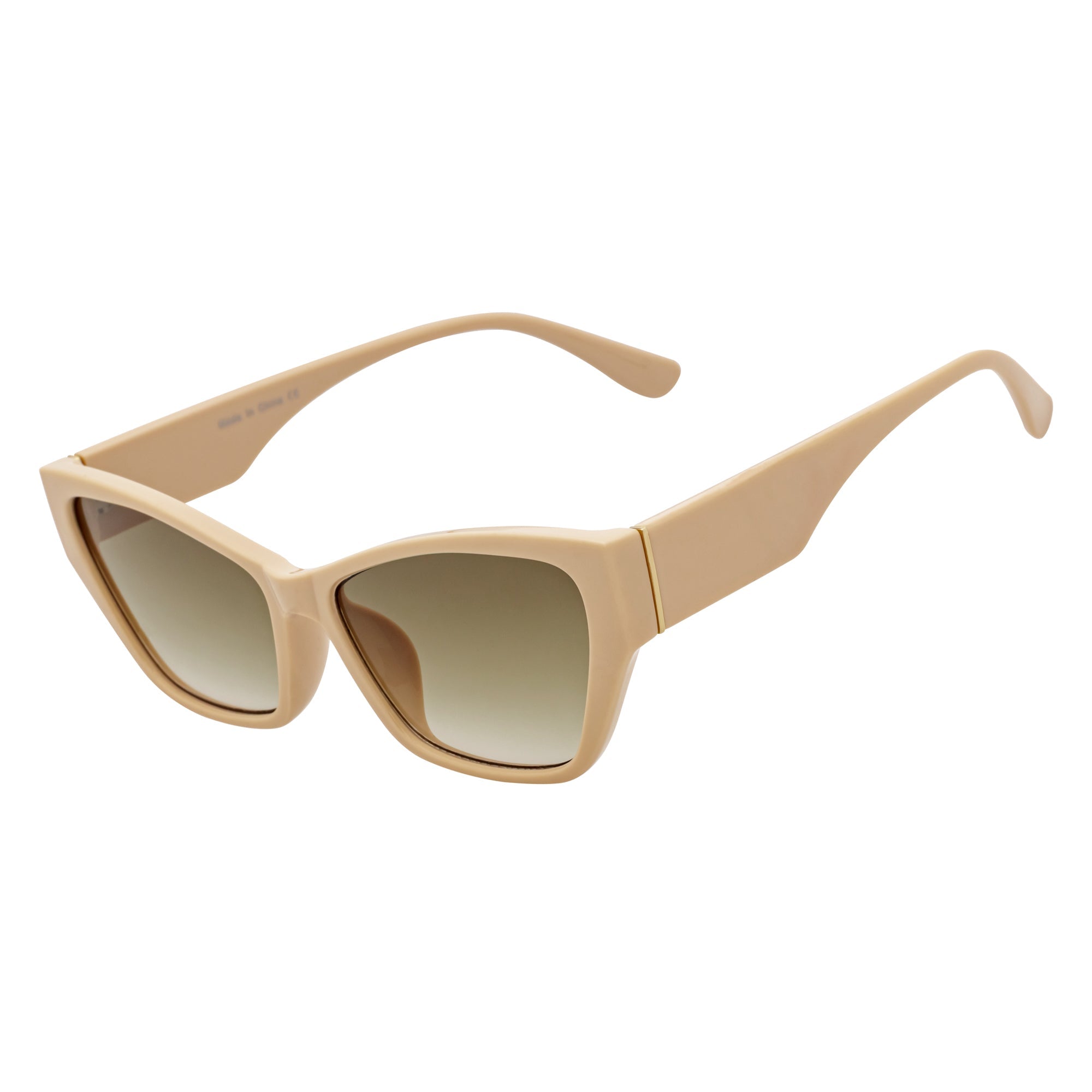 BIJOU - Modern Flat Temple Cat Eye Creme Sunglasses Amber Fade Lens