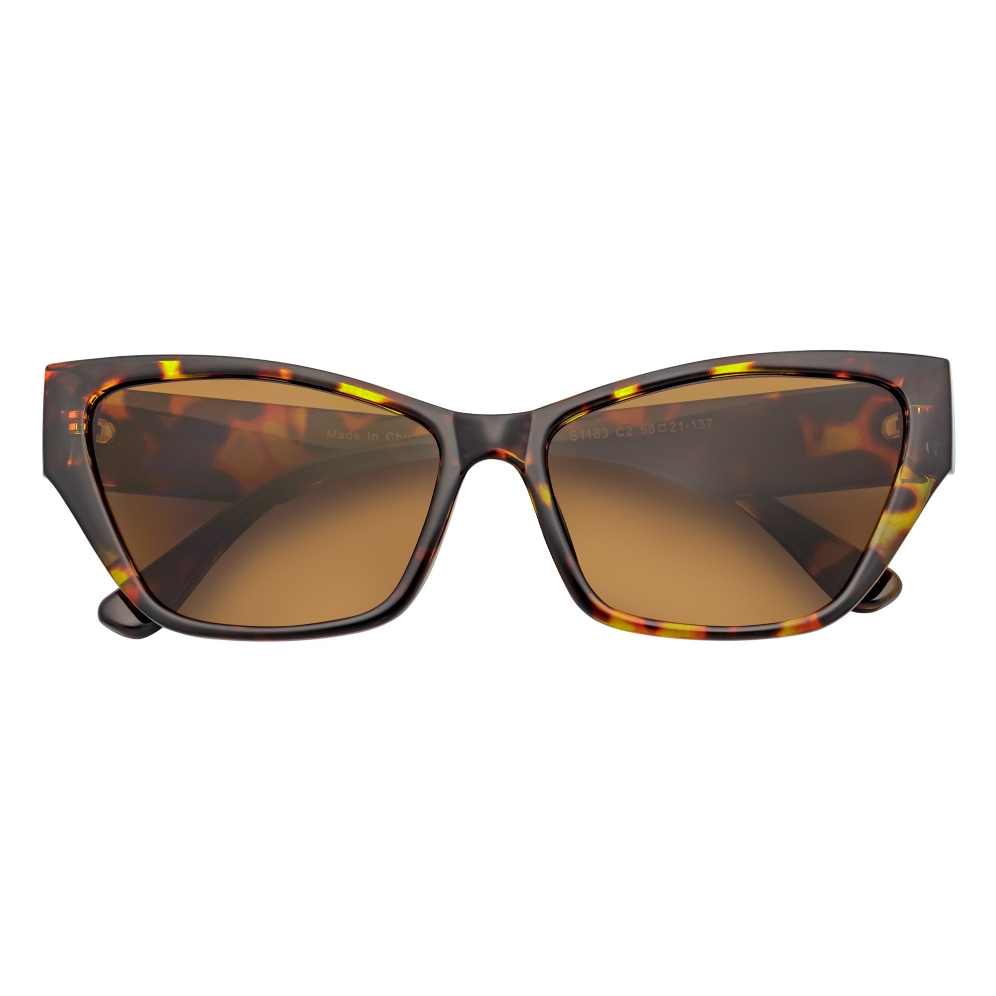 BIJOU - Modern Flat Temple Cat Eye Tortoise Sunglasses Brown Tint Lens