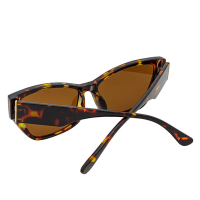 BIJOU - Modern Flat Temple Cat Eye Tortoise Sunglasses Brown Tint Lens