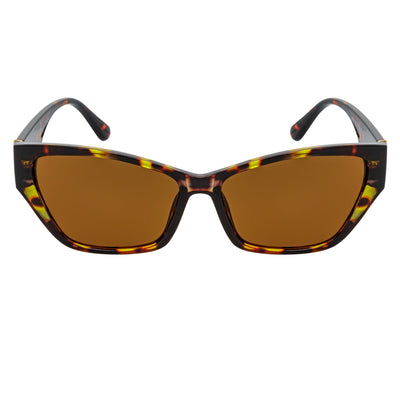 BIJOU - Modern Flat Temple Cat Eye Tortoise Sunglasses Brown Tint Lens