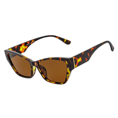 BIJOU - Modern Flat Temple Cat Eye Tortoise Sunglasses Brown Tint Lens