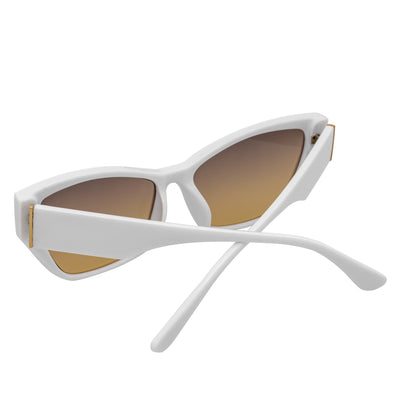 BIJOU - Modern Flat Temple Cat Eye White Sunglasses Amber Fade Lens