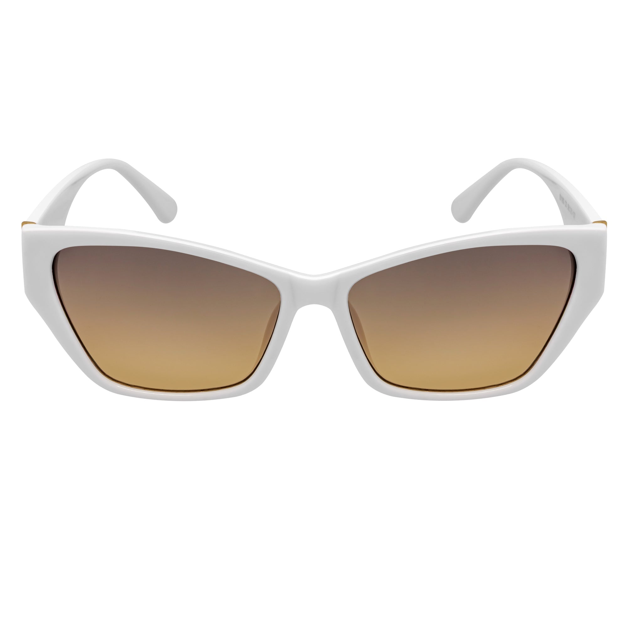 BIJOU - Modern Flat Temple Cat Eye White Sunglasses Amber Fade Lens