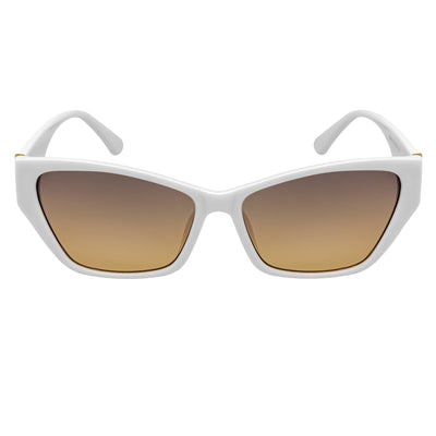BIJOU - Modern Flat Temple Cat Eye White Sunglasses Amber Fade Lens