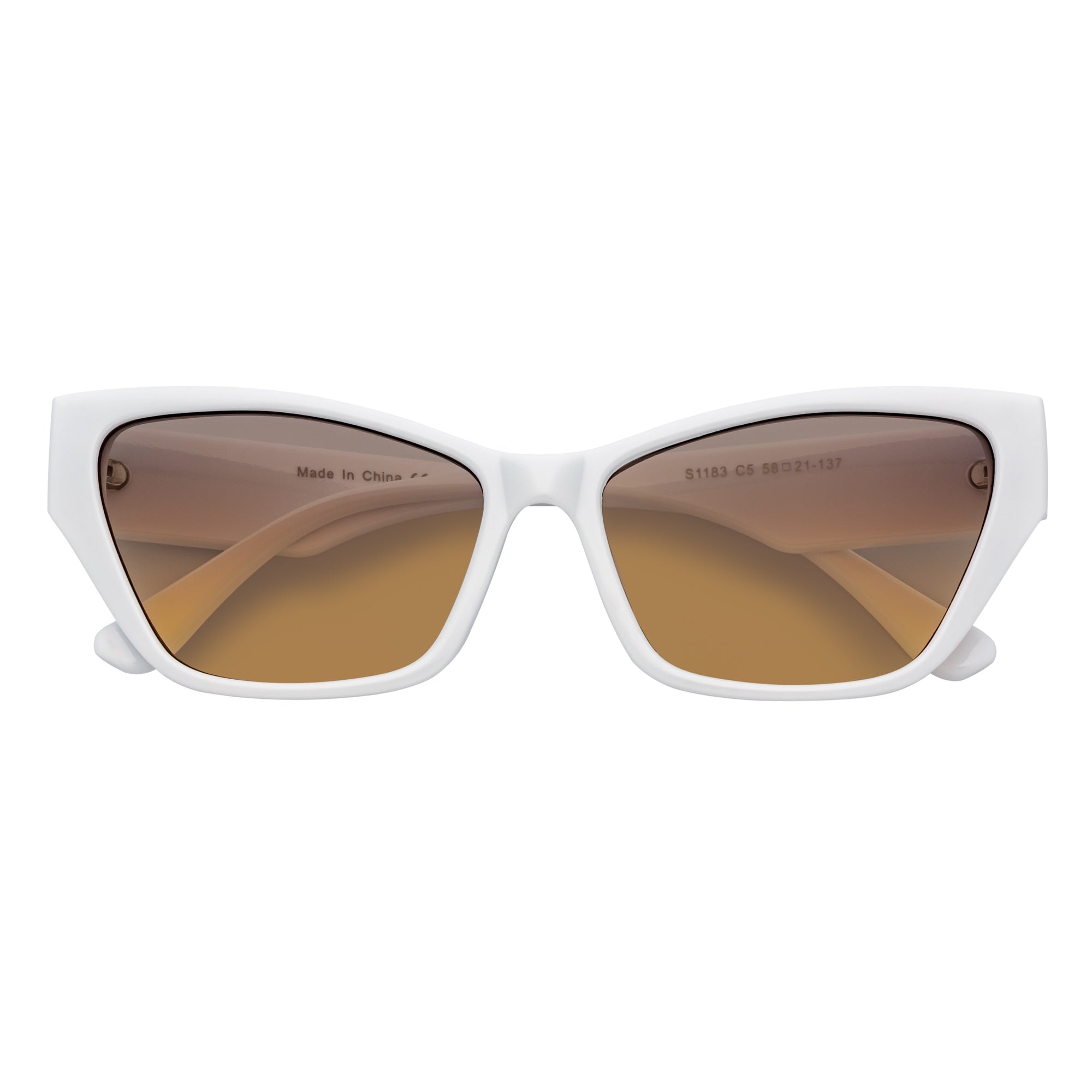 BIJOU - Modern Flat Temple Cat Eye White Sunglasses Amber Fade Lens