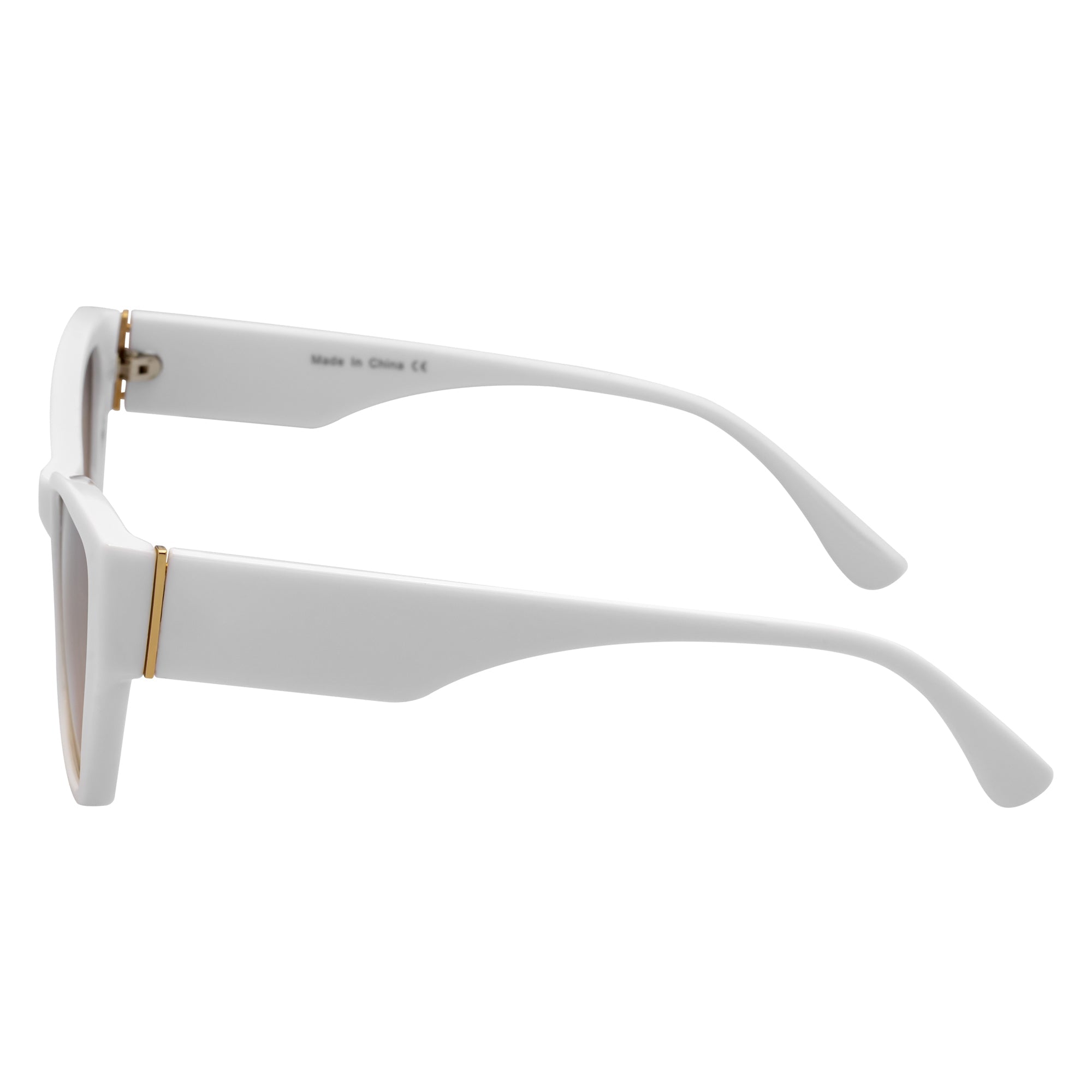 BIJOU - Modern Flat Temple Cat Eye White Sunglasses Amber Fade Lens