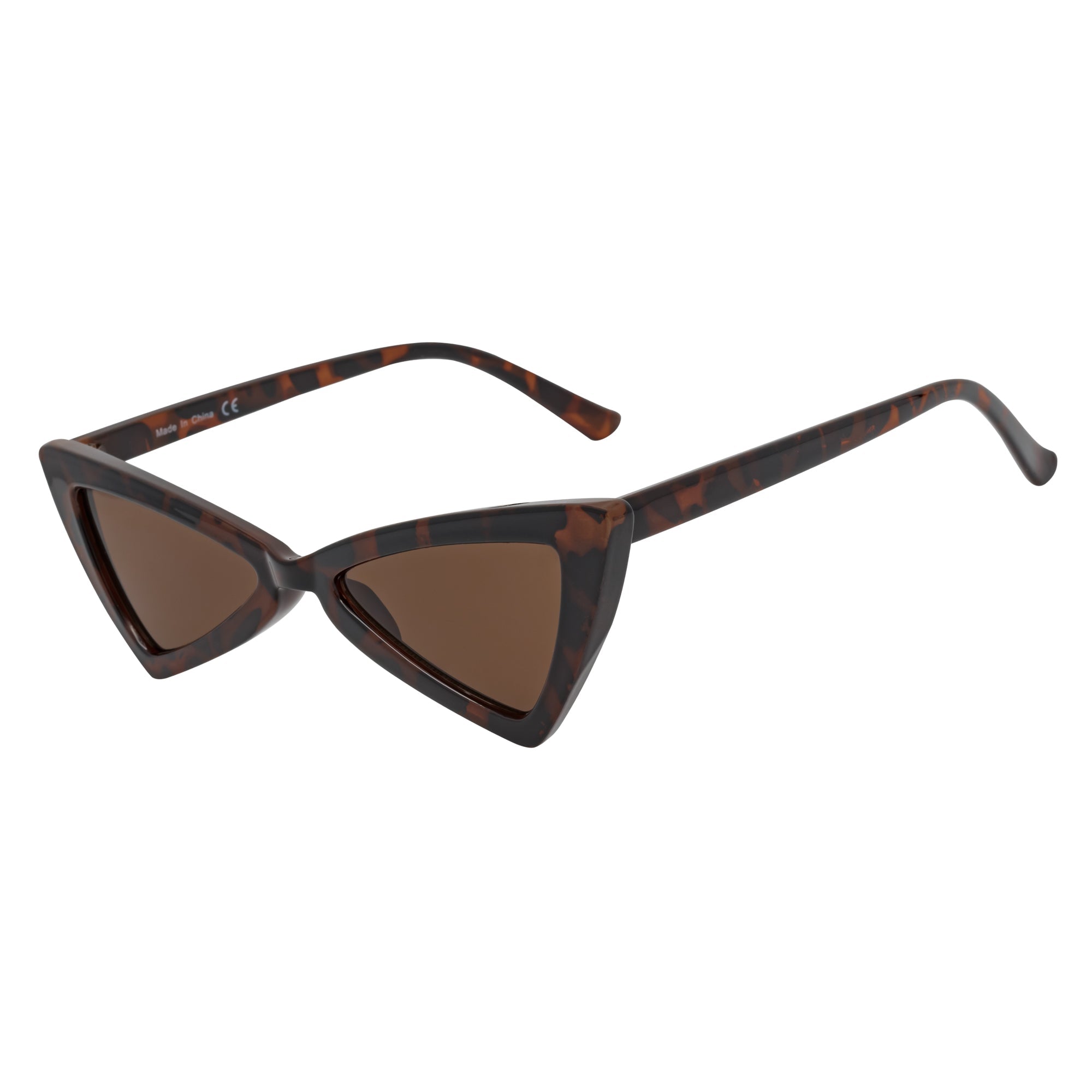 BOWTIE - Triangle Pointed 1990s Small Cat Eye Sunglasses Tortoise Brown Lens