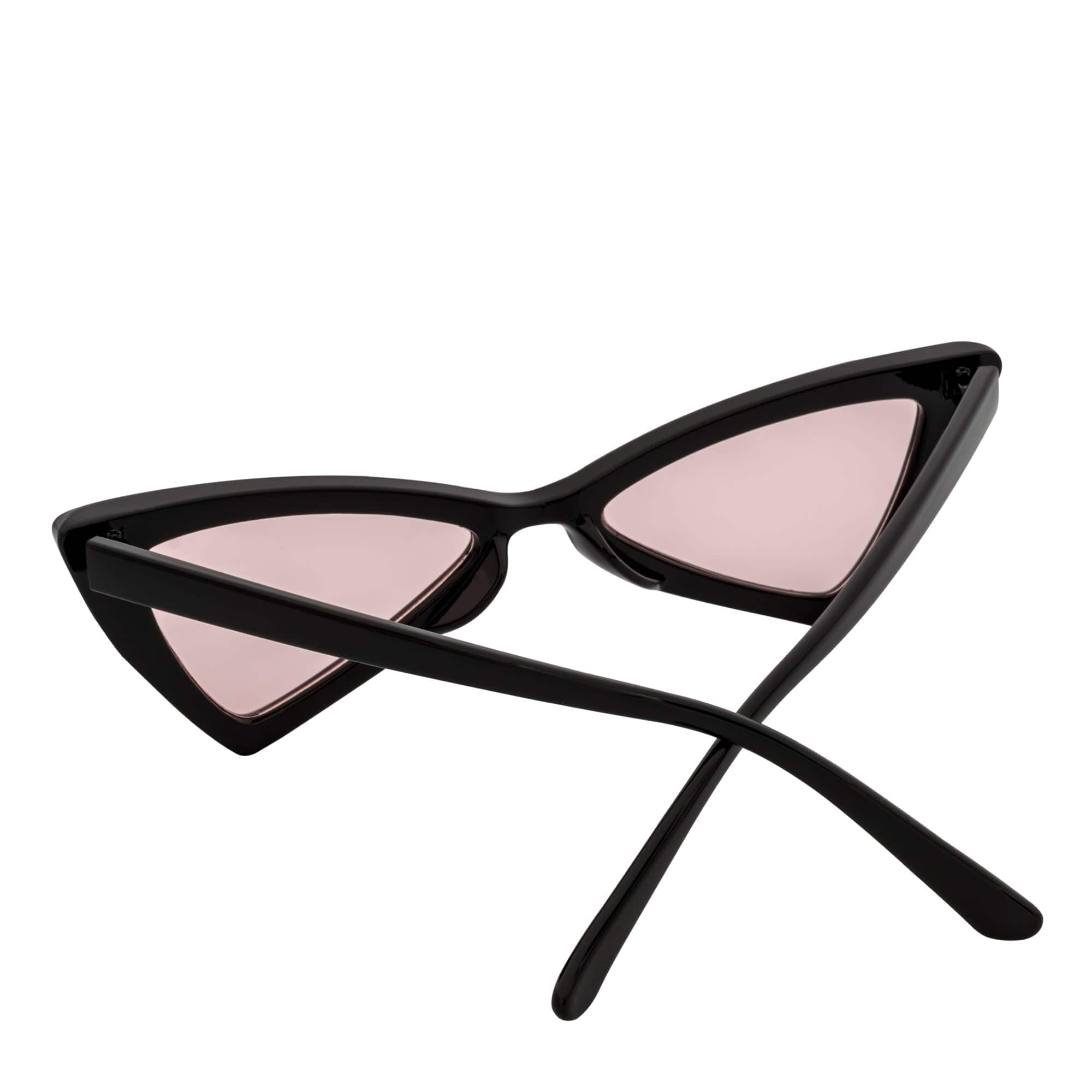 BOWTIE - Triangle Pointed 90s Fashion Small Cat Eye Sunglasses Black Pink Lens