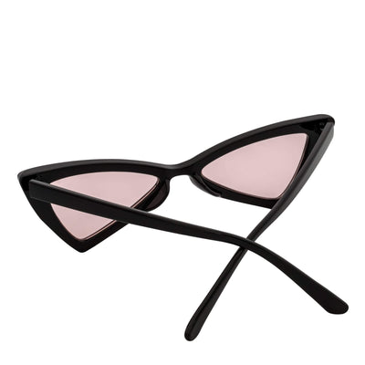 BOWTIE - Triangle Pointed 90s Fashion Small Cat Eye Sunglasses Black Pink Lens