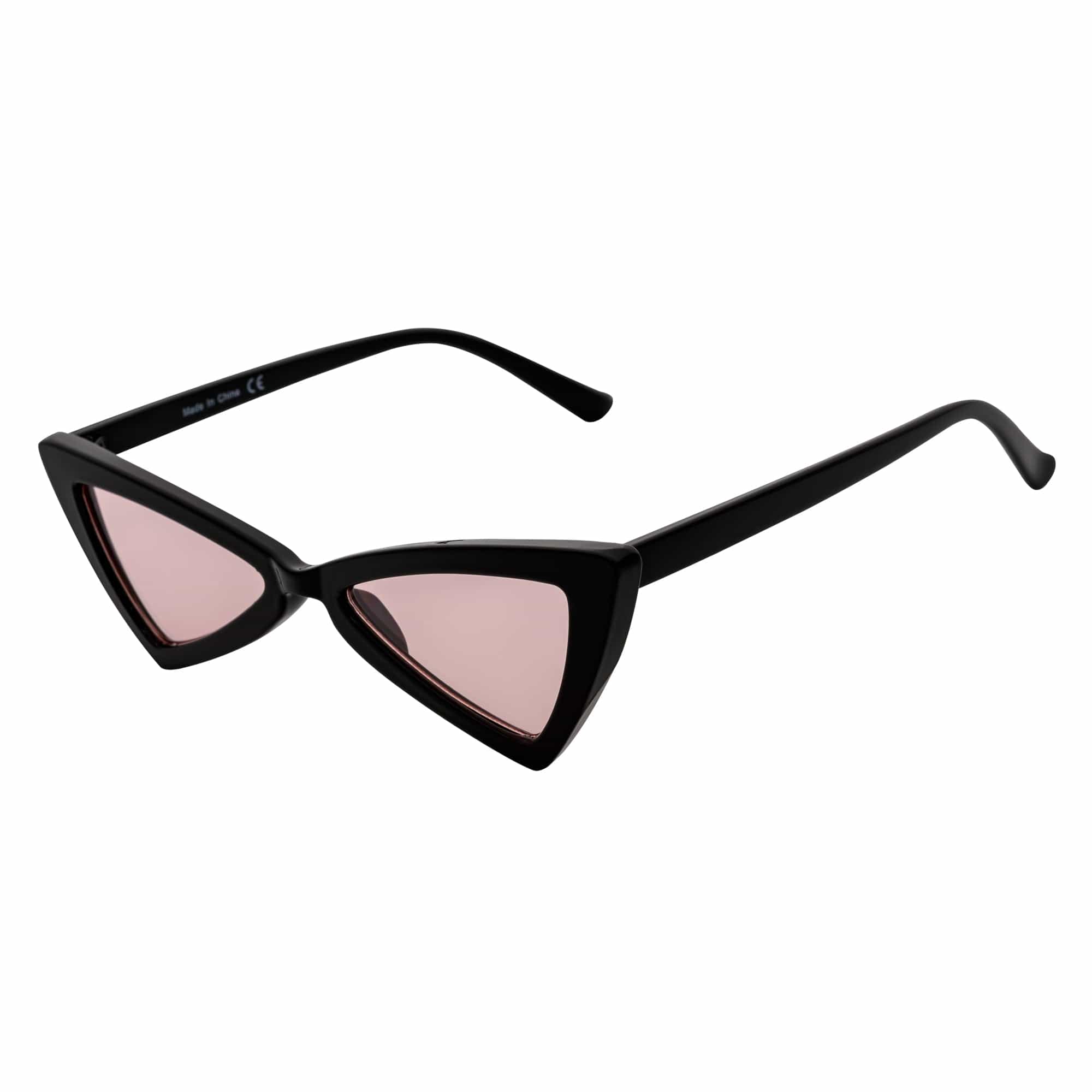 BOWTIE - Triangle Pointed 90s Fashion Small Cat Eye Sunglasses Black Pink Lens